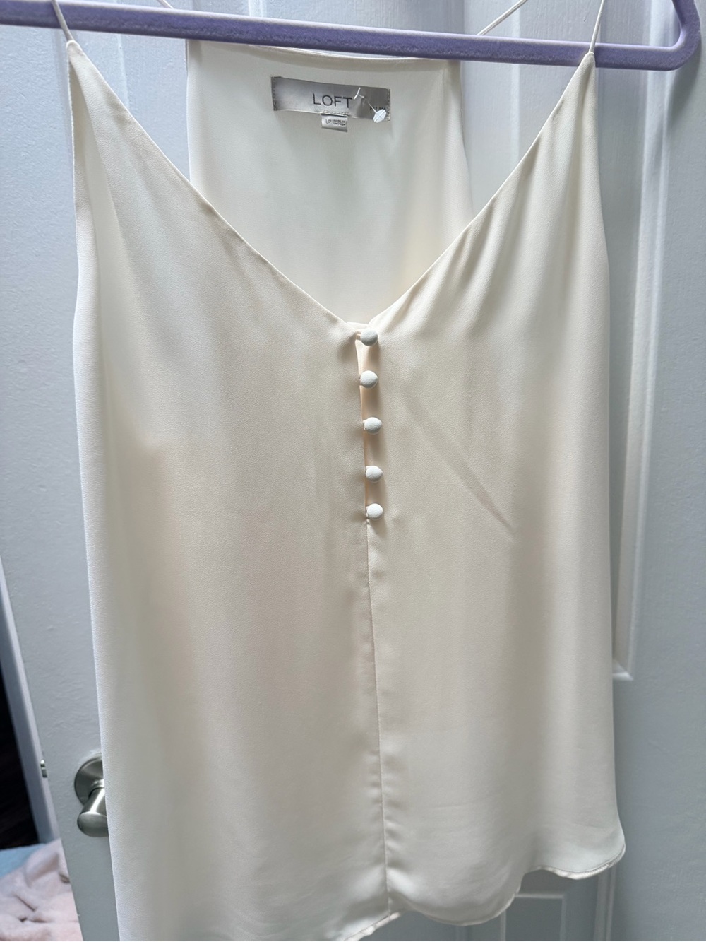 LOFT Cream V-Neck Satin-Look Button-Front Cami